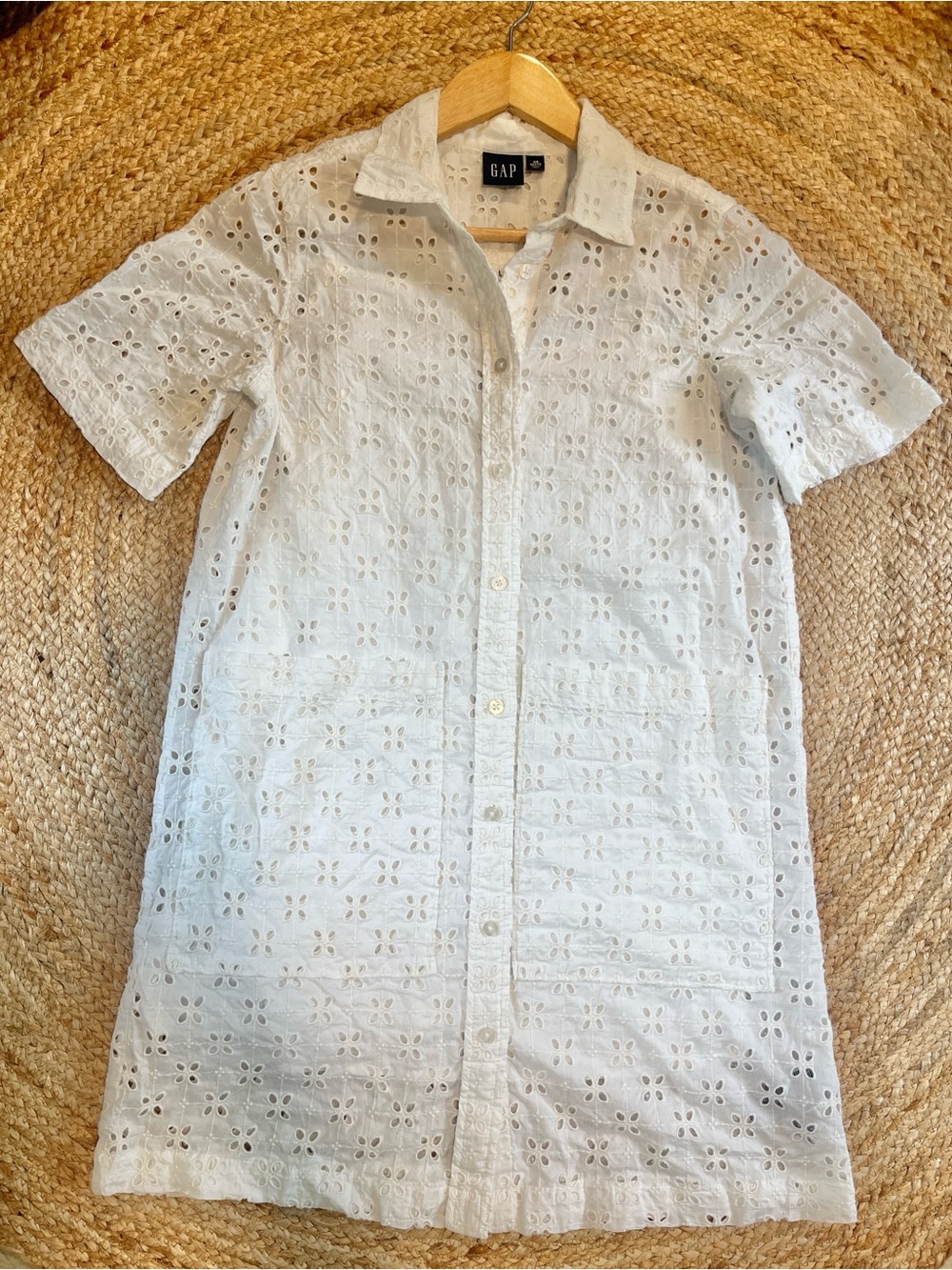 GAP White Eyelet Button-Up Shirt Dress